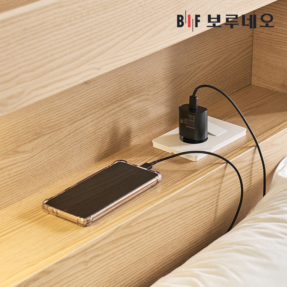 보루네오 루나Po LED 3서랍 수납 침대 슈퍼싱글 SS 양면 매트리스 세트, 라이트오크 상세 이미지 1