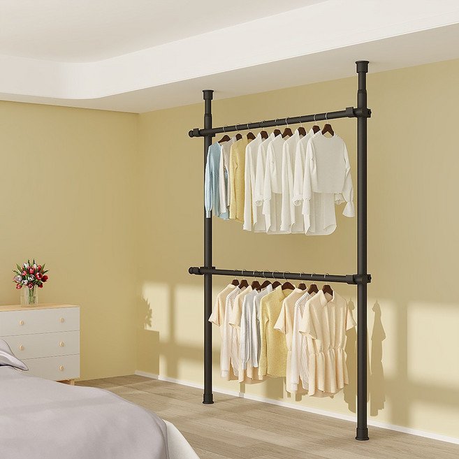 [국내브랜드]라온리빙 철제 조립식 시스템 행거 32/38파이(mm), 블랙_2단 확장형
