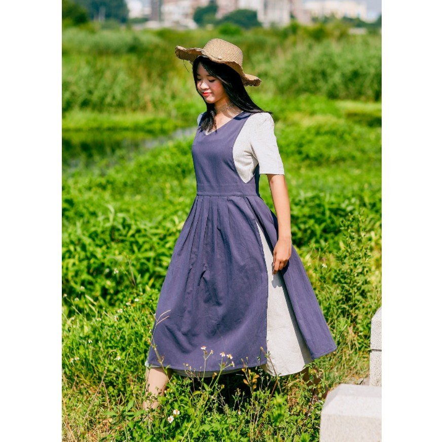 린넨 장금이 원피스앞치마 예쁜에이프런 옆트임 카페 바레스타 꽃집 어린이집선생님 롱앞치마 공방 윤스테이 한복 제인파커, 블루네이비, 1개 상세 이미지 2