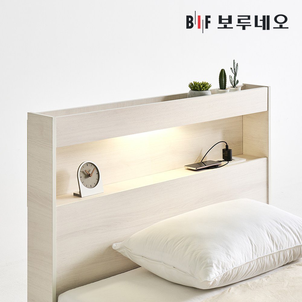 보루네오 루나Po LED 3서랍 수납 침대 슈퍼싱글 SS 양면 매트리스 세트, 라이트오크 상세 이미지 2