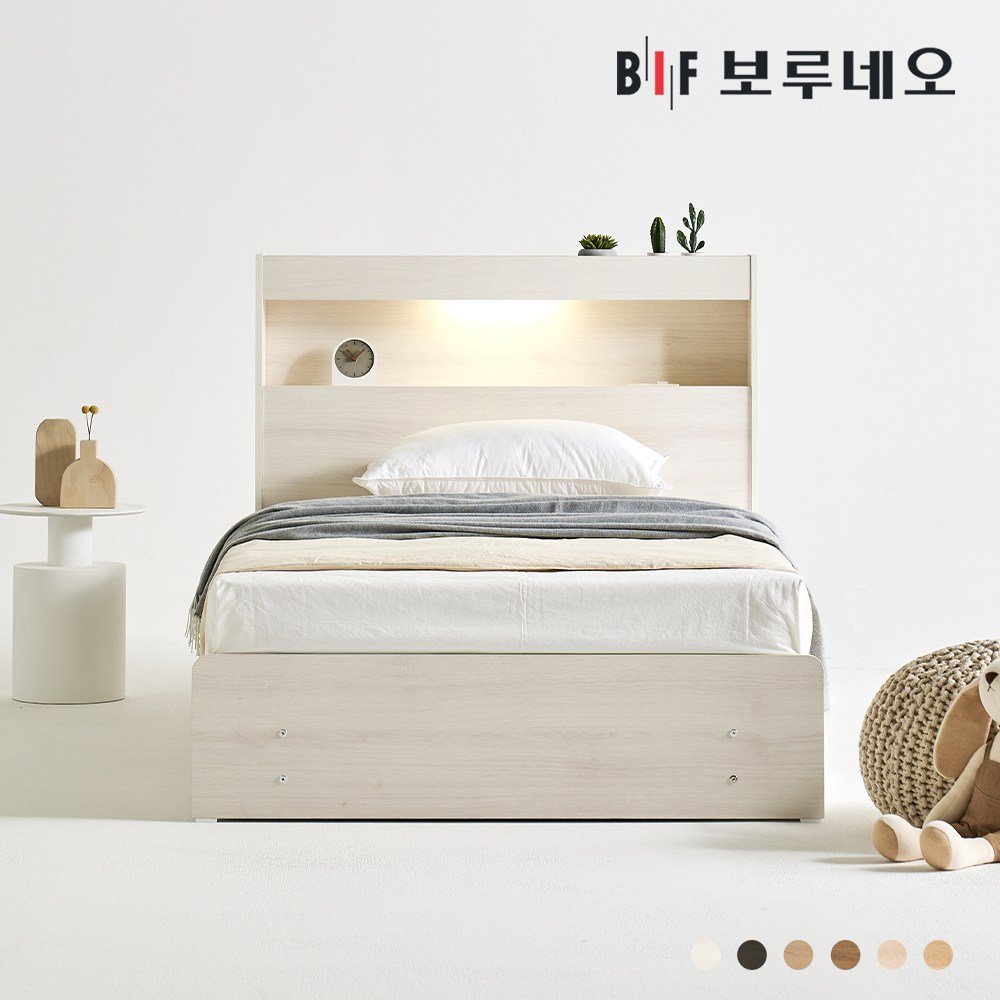 보루네오 루나Po LED 3서랍 수납 침대 슈퍼싱글 SS 양면 매트리스 세트, 라이트오크 상세 이미지 2