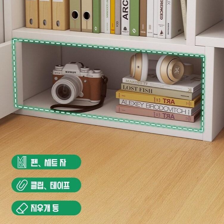 책상 책꽂이 선반 다용도 탁상용 책장 길이 조절형 책상정리 3단 선반 수납 선반 세트 미니 서랍 정리대 도어 오픈 수납 선반, 원목색할인 상세 이미지 2