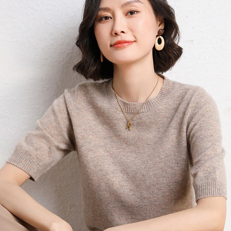 2장묶음 여름 여성 베이직 데일리 슬림핏 반팔 니트티 소프트 라운드 니트티셔츠 프리미엄원단 1+1할인 상세 이미지 1