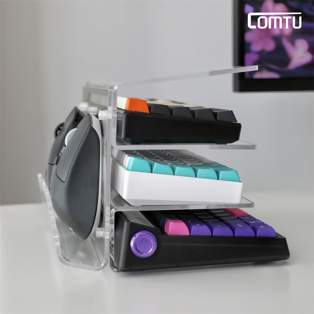 컴튜 키보드 마우스 3단 아크릴 보관함 진열대 거치대 전시대, 1개 상세 이미지 1