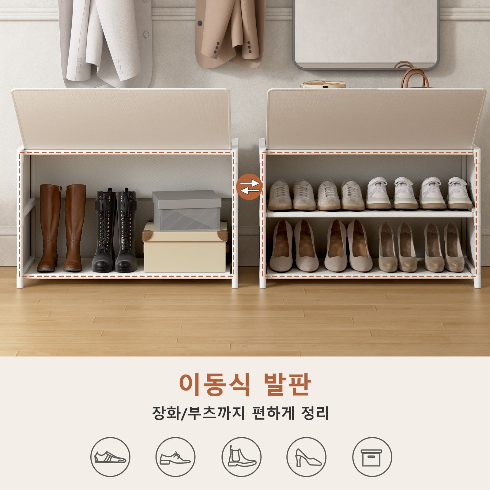 ONESOWON 현관 슬림 신발장 대용량 도어형 신발정리함 수납장700, 화이트, 3단할인 상세 이미지 2