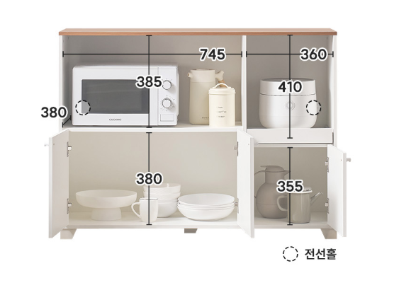 서울소호 LPM 1200 비스트로 주방수납 홈바 선반 렌지대 방문설치, 멀바우화이트, 2단 상세 이미지 2