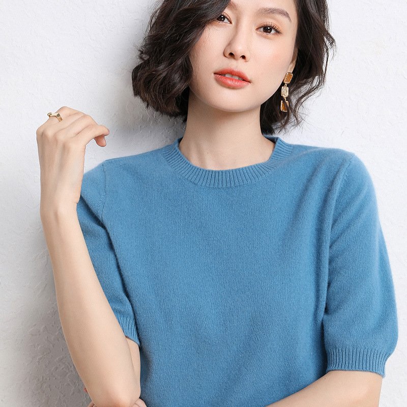 2장묶음 여름 여성 베이직 데일리 슬림핏 반팔 니트티 소프트 라운드 니트티셔츠 프리미엄원단 1+1할인 상세 이미지 2