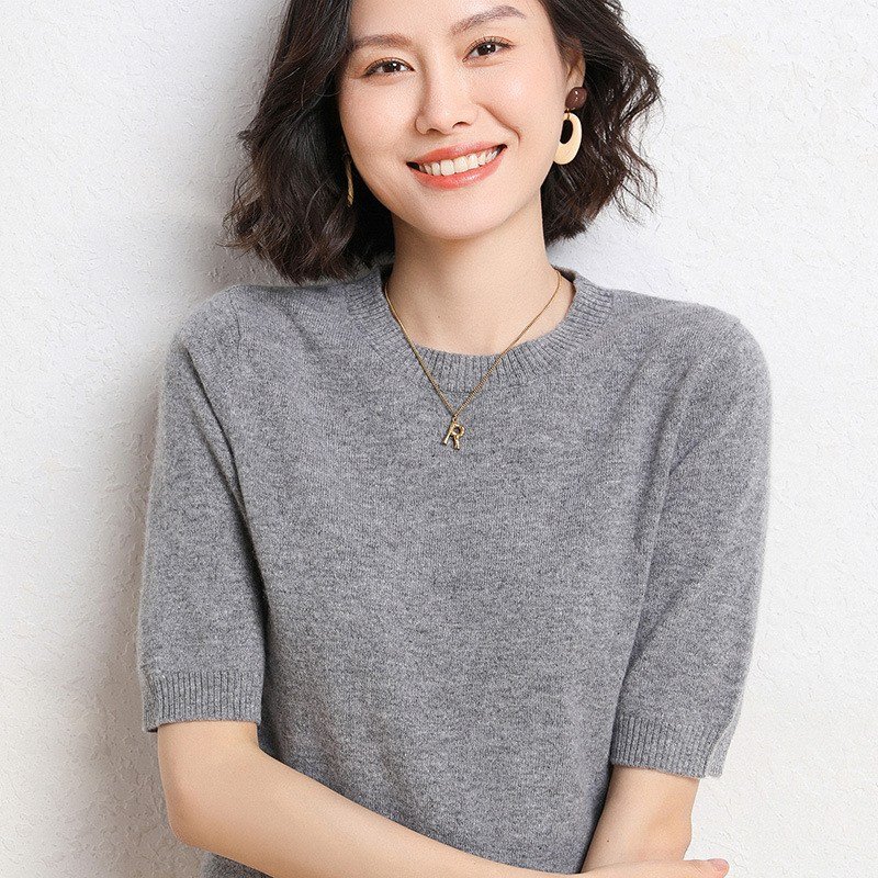 2장묶음 여름 여성 베이직 데일리 슬림핏 반팔 니트티 소프트 라운드 니트티셔츠 프리미엄원단 1+1할인 상세 이미지 2