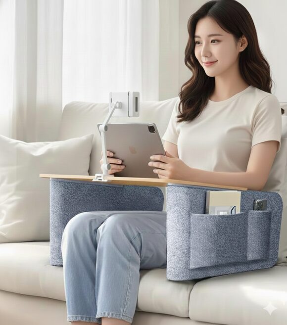 OZRIA 인체공학 노트북 쿠션 테이블 소파 침대 독서 태블릿 베드 테이블, 라이트우드쿠폰할인